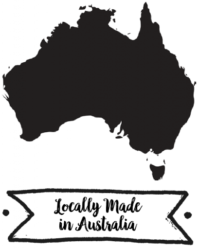 About Us image of Australia with words Locally Made in Australia in a banner underneath